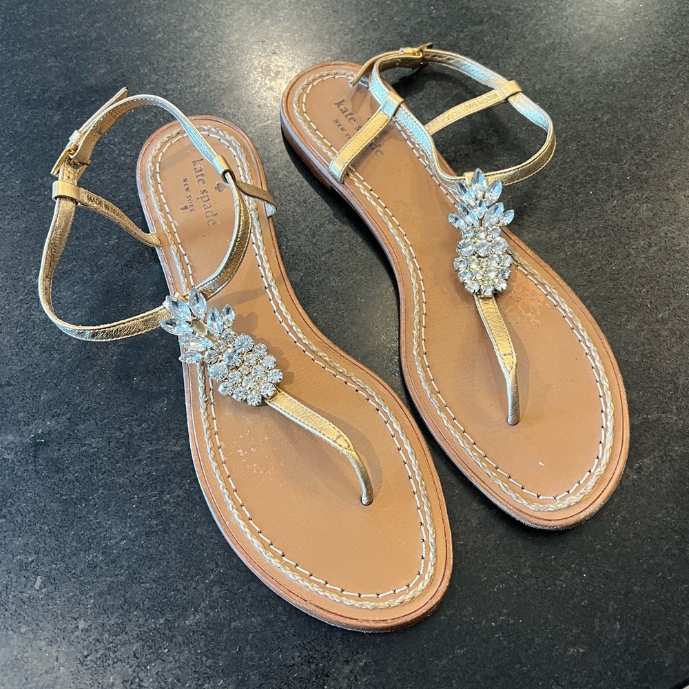 Gold Rhinestone Pineapple Sandals Kate Spade New York Size 10